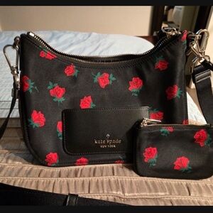 Kate Spade Black and Red Rose Shoulder Bag
